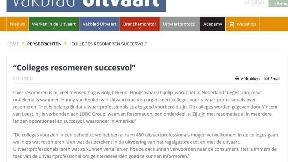 Vakblad Uitvaart resomeren
